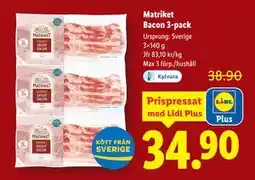 Lidl Matriket Bacon 3-pack, Pris i appen erbjuda