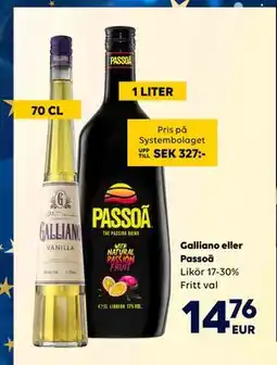 Border Shop Galliano eller Passoã, EUR 14.76 erbjuda