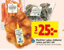 ICA Kvantum ICA Morötter i påse, rödbetor i påse, gul lök i nät erbjuda