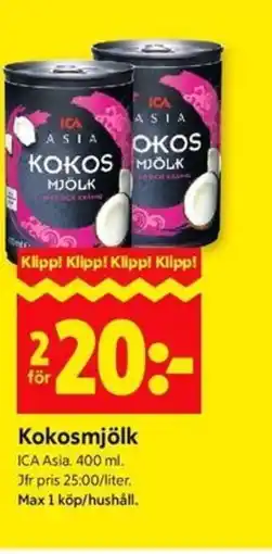 ICA Kvantum ICA Asia Kokosmjölk erbjuda