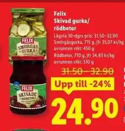Lidl Felix skivad gurka/rödbetor erbjuda