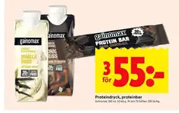 ICA Kvantum Gainomax Proteindryck, proteinbar erbjuda