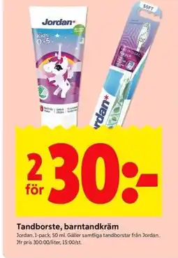 ICA Kvantum Jordan Tandborste, barntandkräm erbjuda