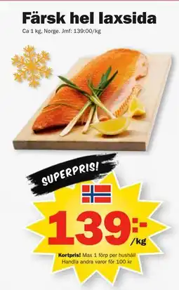 Pekås Färsk hel laxsida, Medlemspris erbjuda