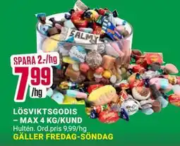 ÖoB LÖSVIKTSGODIS – MAX 4 KG/KUND, SEK 7.99 erbjuda
