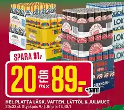 ÖoB HEL PLATTA LÄSK, VATTEN, LÄTTÖL & JULMUST, SEK 89 erbjuda