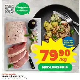 Coop Daglivs FÄRSK FLÄSKKOTLETT, Medlemspris erbjuda