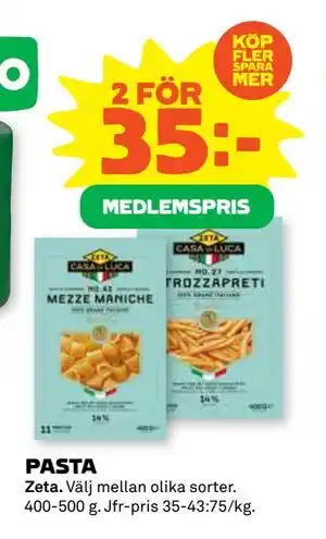 PASTA, Medlemspris
