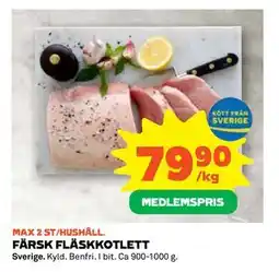 Coop Daglivs FÄRSK FLÄSKKOTLETT, Medlemspris erbjuda