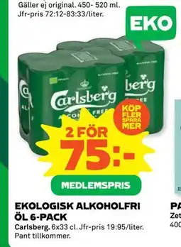 Coop Daglivs EKOLOGISK ALKOHOLFRI ÖL 6-PACK, Medlemspris erbjuda