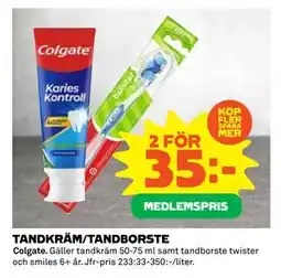 Coop Daglivs TANDKRÄM/TANDBORSTE, Medlemspris erbjuda