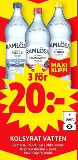 ICA Maxi ROMLÖSA Kolsyrat vatten erbjuda