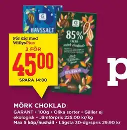 Willys MÖRK CHOKLAD, Medlemspris erbjuda