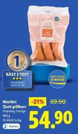 Lidl Matriket Tjock grillkorv erbjuda