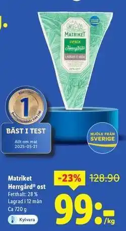 Lidl Matriket Herrgård ost erbjuda