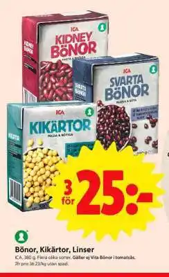 ICA Supermarket Bönor/Kikärtor/Linser erbjuda