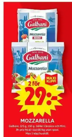 ICA Maxi Galbani Mozzarella erbjuda