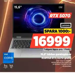 Power NVIDIA GeForce RTX 5070 8 GB Lenovo 15,6" bärbar gamingdator erbjuda