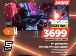 Power CEPTER 34" gamingskärm Ultrawide 180 Hz gamingskärm erbjuda