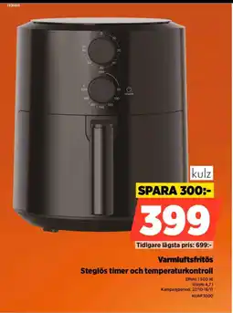 Power Kulz varmluftsfritös steglös timer och temperaturkontroll erbjuda