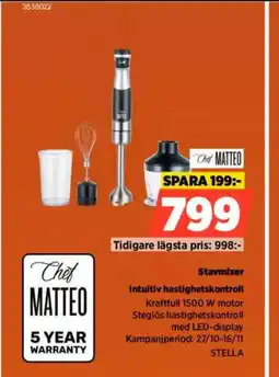 Power Chef matteo stavmixer intuitiv hastighetskontroll erbjuda