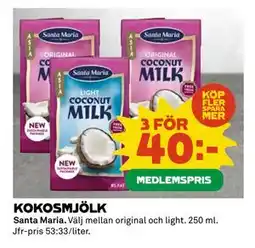Coop KOKOSMJÖLK, Medlemspris erbjuda