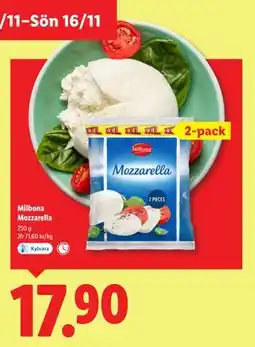 Lidl Milbona Mozzarella, SEK 17.9 erbjuda