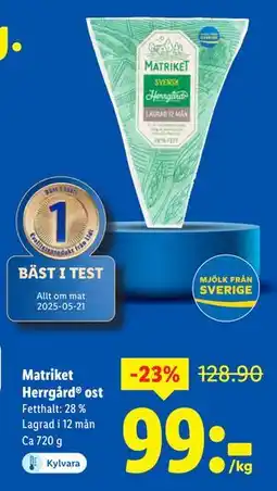 Lidl Matriket Herrgård ost, SEK 99 erbjuda