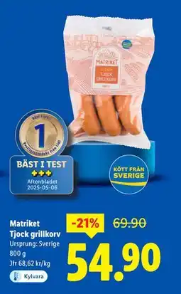 Lidl Matriket Tjock grillkorv, SEK 54.9 erbjuda