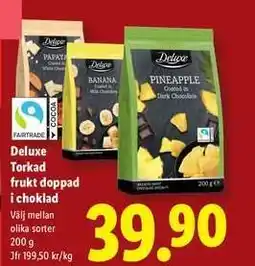 Lidl Deluxe Torkad frukt doppad i choklad erbjuda