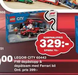 Lekextra LEGO CITY 60443 F1 depåstopp & depåteam med Ferrari bil Ord. pris 399:-, SEK 329 erbjuda