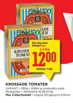 Willys KROSSADE TOMATER, Medlemspris erbjuda