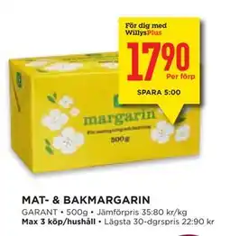 Willys Hemma MAT- & BAKMARGARIN, Medlemspris erbjuda