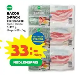 Coop Daglivs BACON 3-PACK, Medlemspris erbjuda