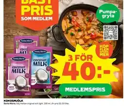 Coop Daglivs KOKOSMJÖLK, Medlemspris erbjuda