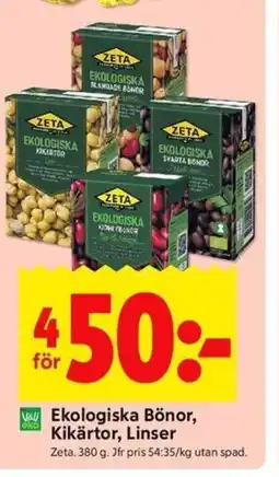 ICA Kvantum ZETA Ekologiska Bönor, Kikärtor, Linser erbjuda