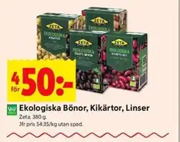 ICA Kvantum ZETA Ekologiska Bönor, Kikärtor, Linser erbjuda