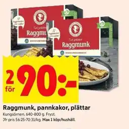 ICA Kvantum Kungsörnen Raggmunk, pannkakor, plättar erbjuda