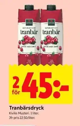 ICA Kvantum KIVIKS Tranbärsdryck erbjuda