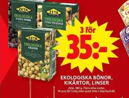 ICA Maxi ZETA Ekologiska bönor, kikärtor, linser erbjuda