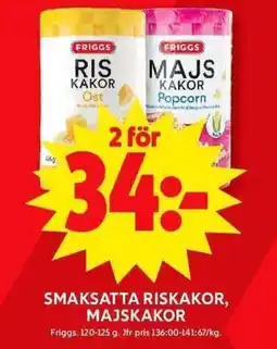 ICA Maxi FRIGGS Smaksatta riskakor, majskakor erbjuda