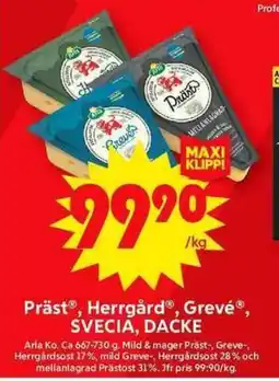 ICA Maxi ARLA Präst, herrgård, grevé, svecia, dacke erbjuda