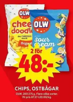 ICA Maxi OLW Chips, ostbågar erbjuda