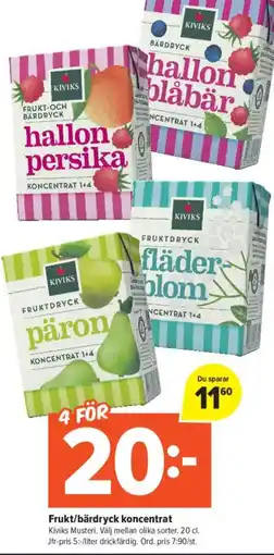 Coop Extra KVIKS MUSTERI Frukt/bärdryck koncentrat erbjuda