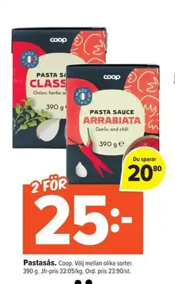 Coop Extra Pastasås, SEK 25 erbjuda