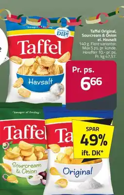 Fleggaard Taffel Original, Sourcream & Onion el. Havsalt erbjuda
