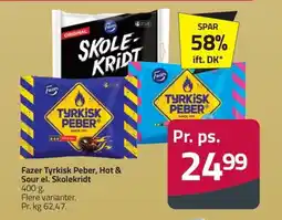 Fleggaard Fazer Tyrkisk Peber, Hot & Sour el. Skolekridt erbjuda