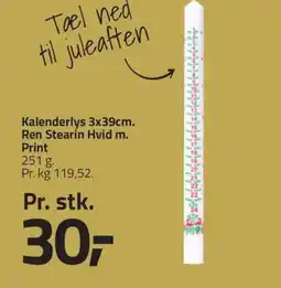 Fleggaard Kalenderlys 3x39cm. Ren Stearin Hvid m. Print erbjuda