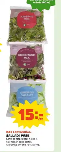 Stora Coop SALLAD I PÅSE, Medlemspris erbjuda