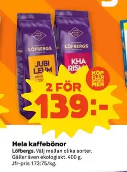 Stora Coop Hela kaffebönor, SEK 139 erbjuda